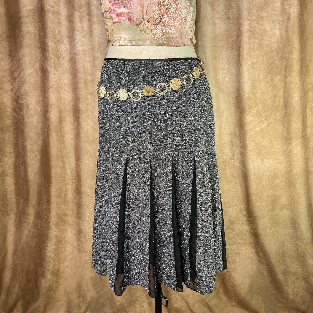 Vintage Y2K Boucle Skirt Midi Trumpet Pleated Gray Dark Academia Preppy Indie